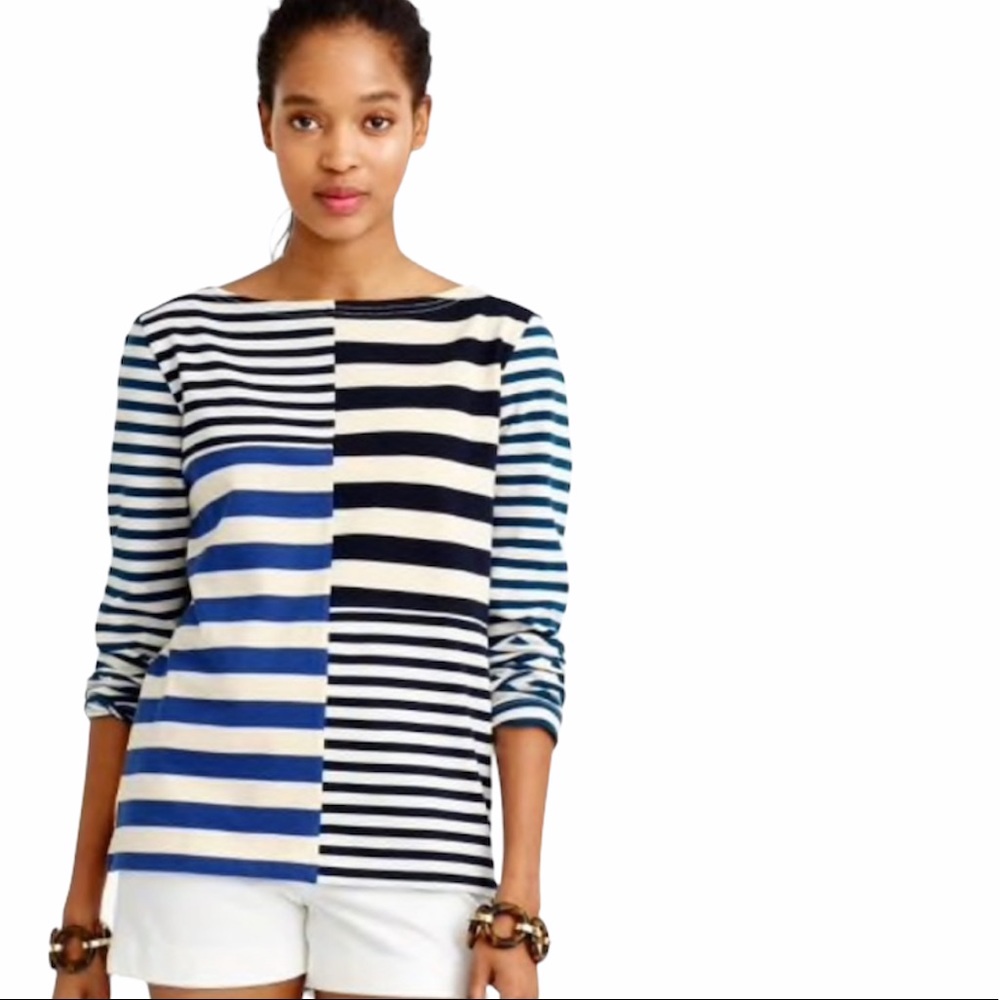 J.Crew patchwork long sleeve striped shirt medium